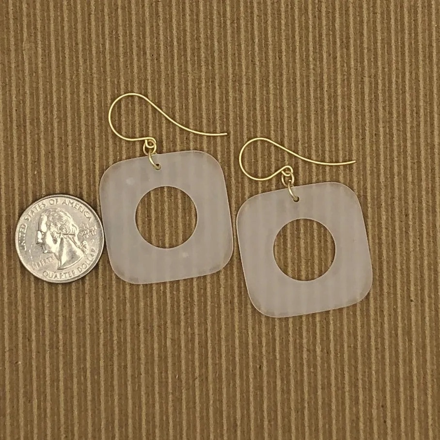 Clear Frosted Small Deco Square Earrings