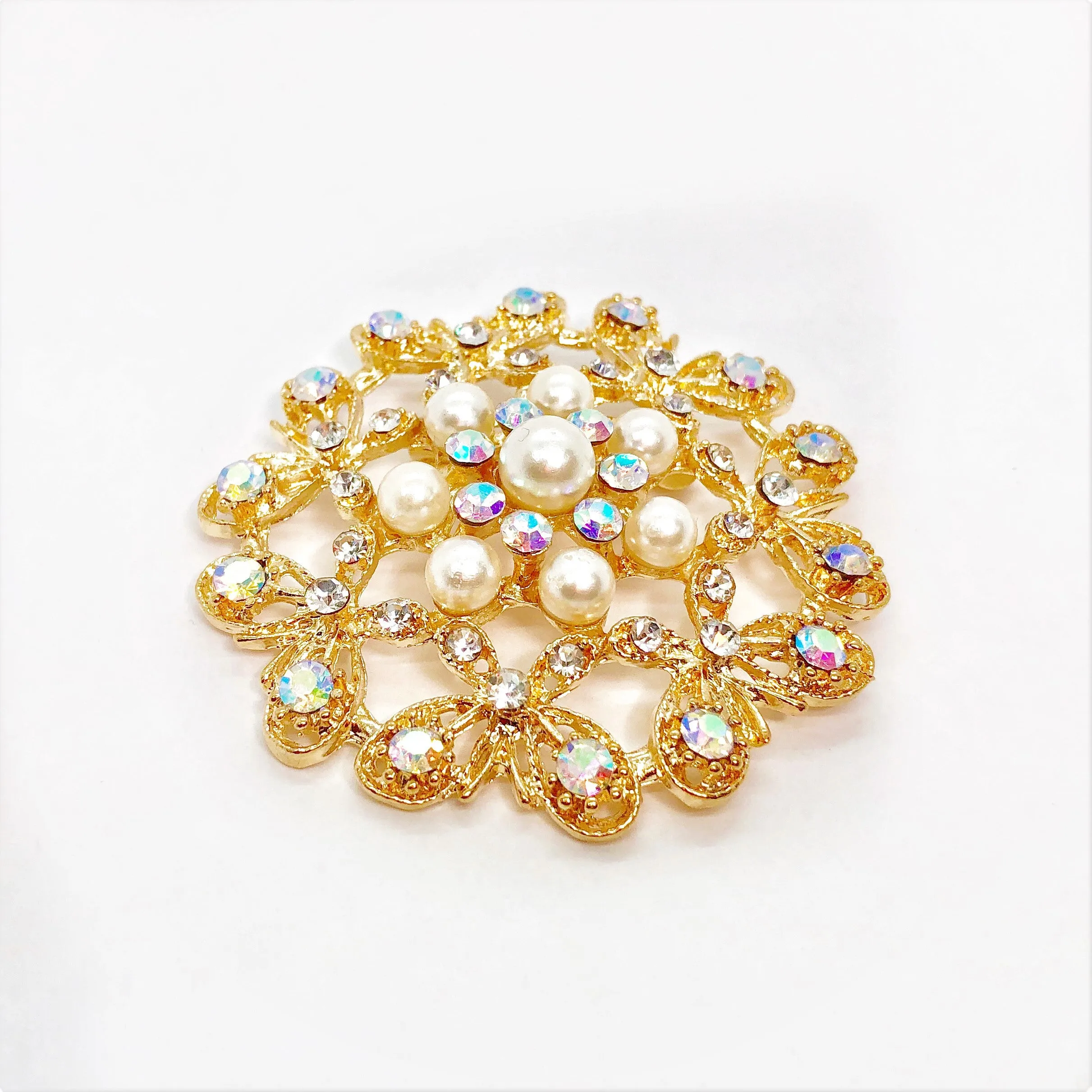 Cluster Of Butterflies Crystal Pearl Brooch Pin