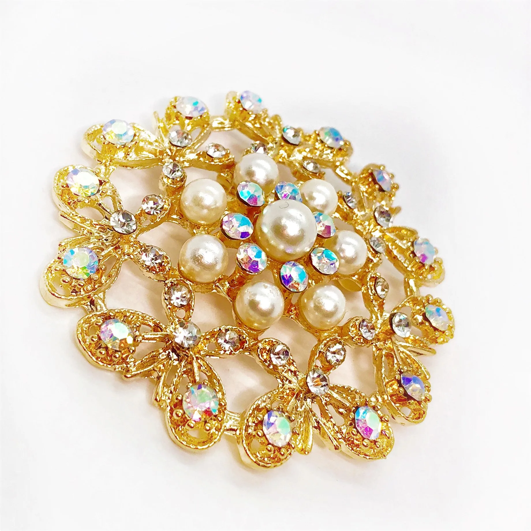 Cluster Of Butterflies Crystal Pearl Brooch Pin