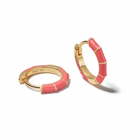 Coral Stripe Huggie Hoop Earrings 18ct Gold Plate