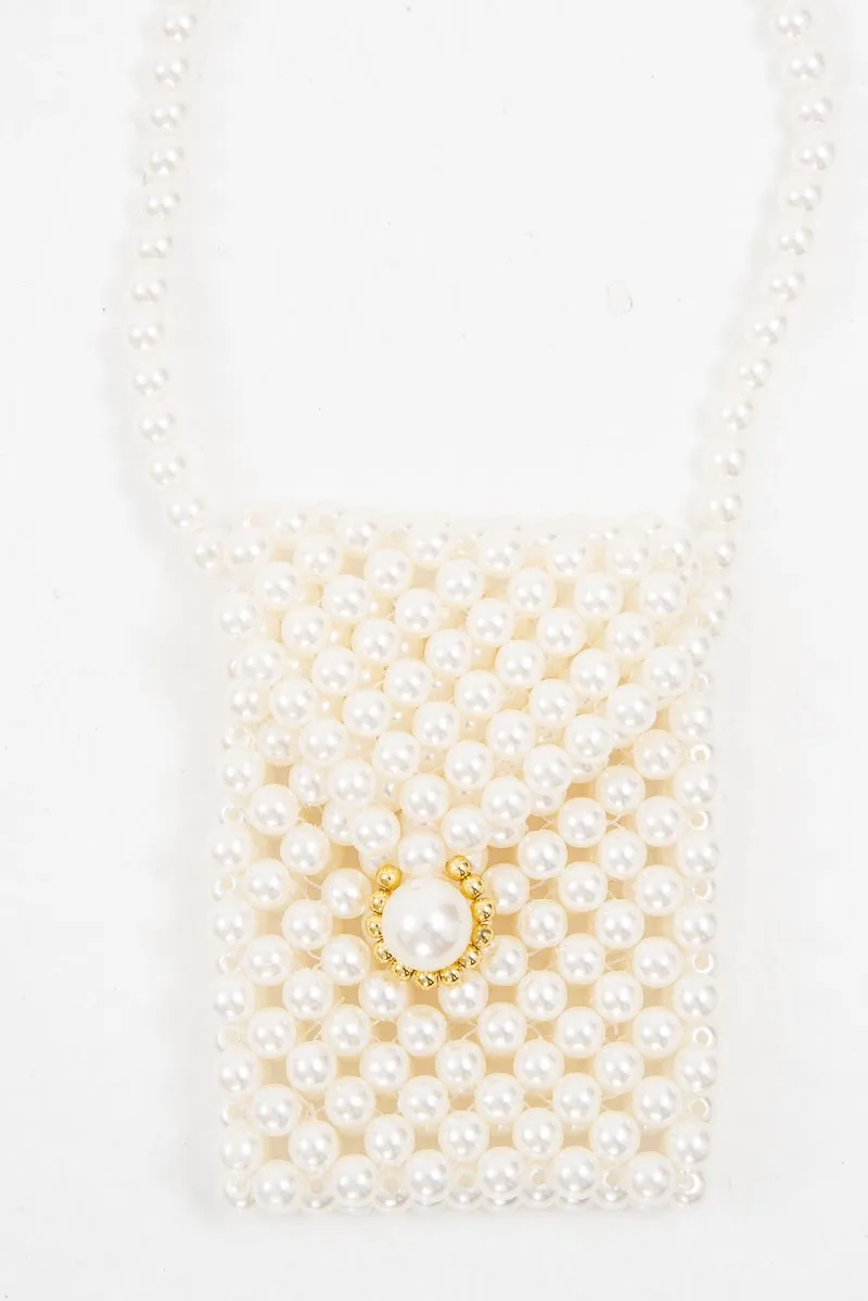 Cream Pearl Mini Brooch Detail Cross Body Bag - Jocelyn