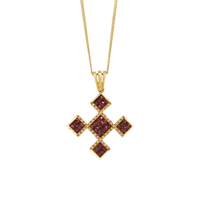 CROSS NECKLACE - DIAMONDS AND GEMSTONES - GOLD