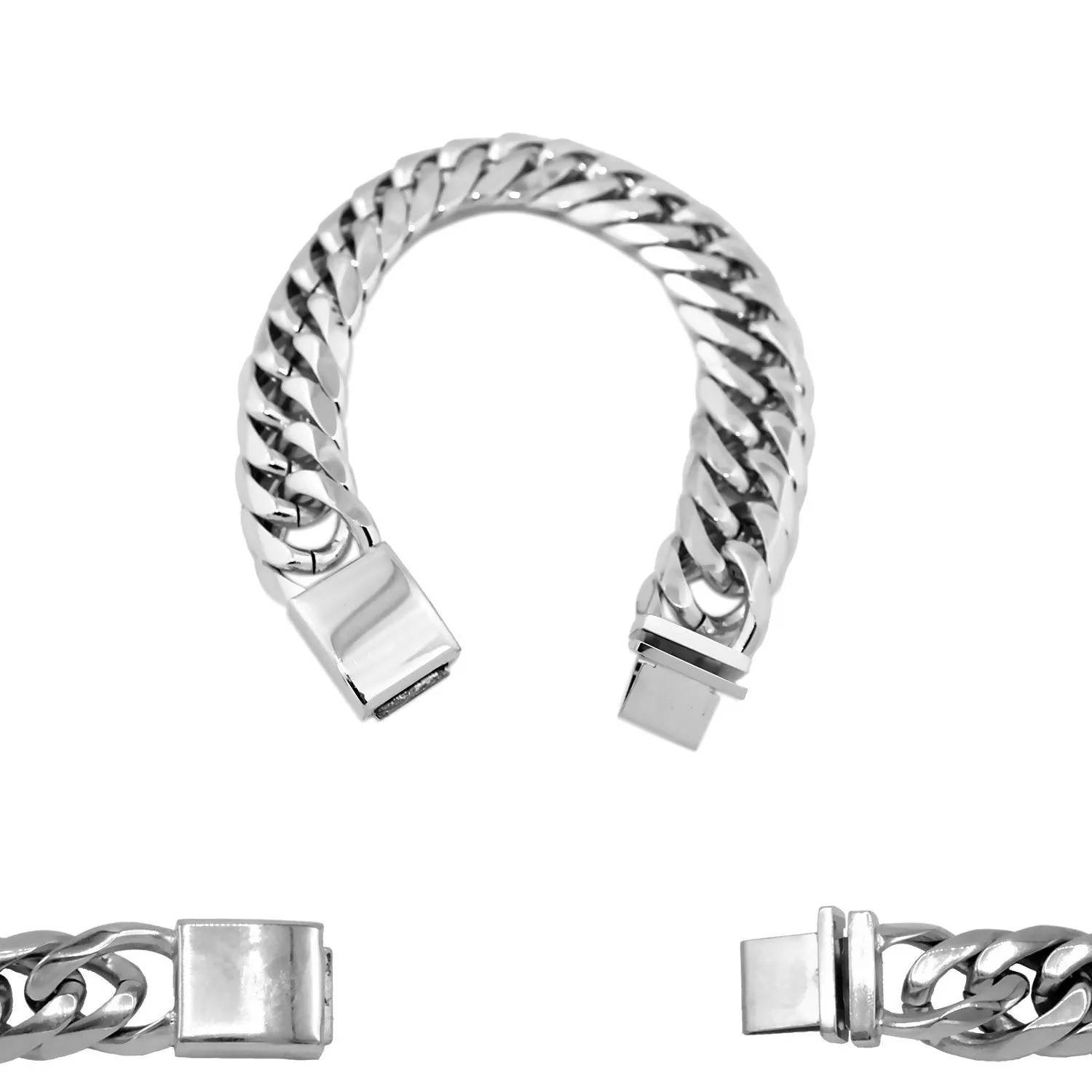 Cuban Link Chain Bracelet Miami Cuban Stainless Steel Double Link