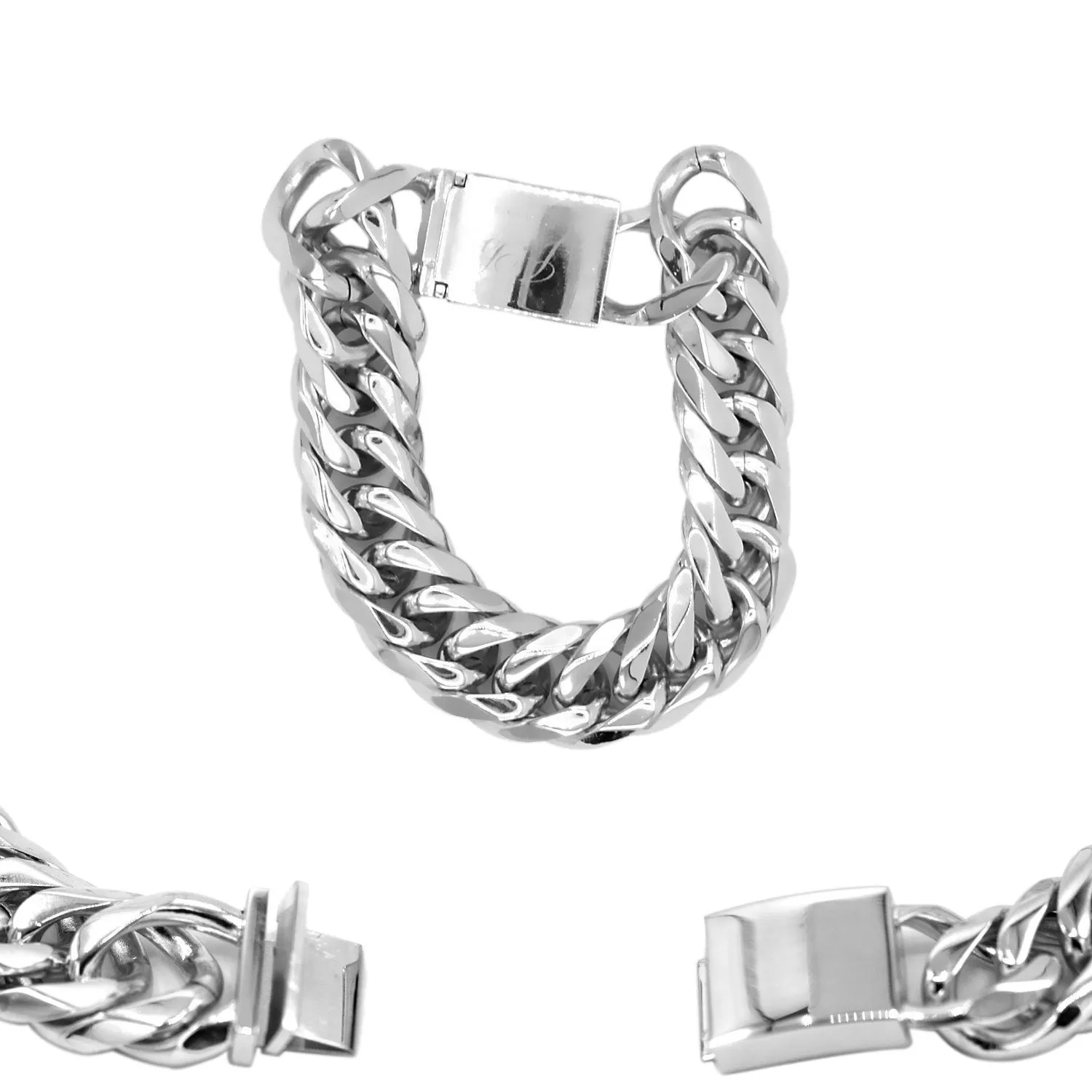 Cuban Link Chain Bracelet Miami Cuban Stainless Steel Double Link