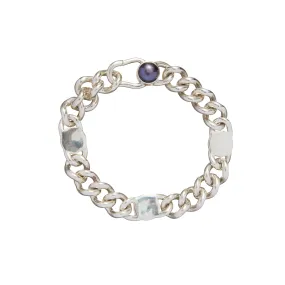 Curb and Shield Chain Bracelet in Sterling Silver