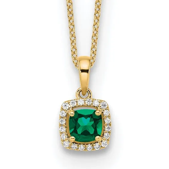 Cushion Cut Gemstone and Diamond Pendant Necklace - Emerald, Ruby or Sapphire