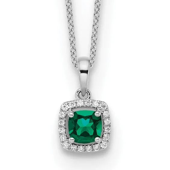 Cushion Cut Gemstone and Diamond Pendant Necklace - Emerald, Ruby or Sapphire