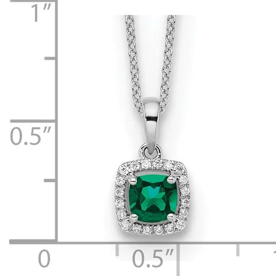 Cushion Cut Gemstone and Diamond Pendant Necklace - Emerald, Ruby or Sapphire