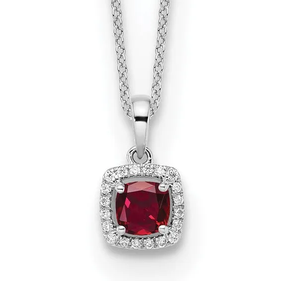 Cushion Cut Gemstone and Diamond Pendant Necklace - Emerald, Ruby or Sapphire