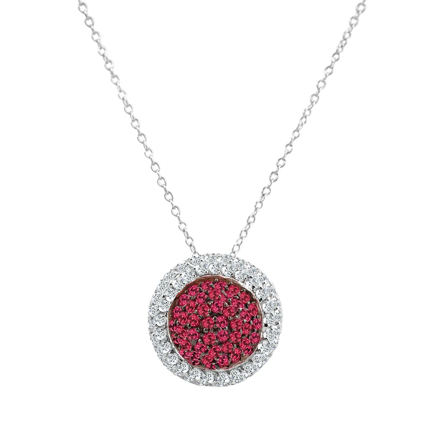 Cz .925 Sterling Silver Rhodium Plated Round Ruby Pendant