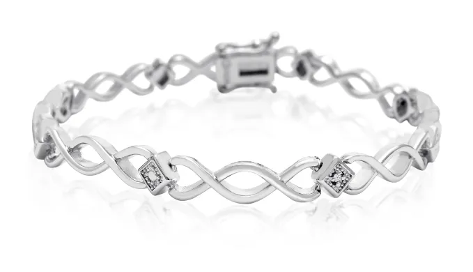 Dainty Diamond Accent Bracelet, Platinum Overlay, 7 Inches - Ships Same/Next Day!