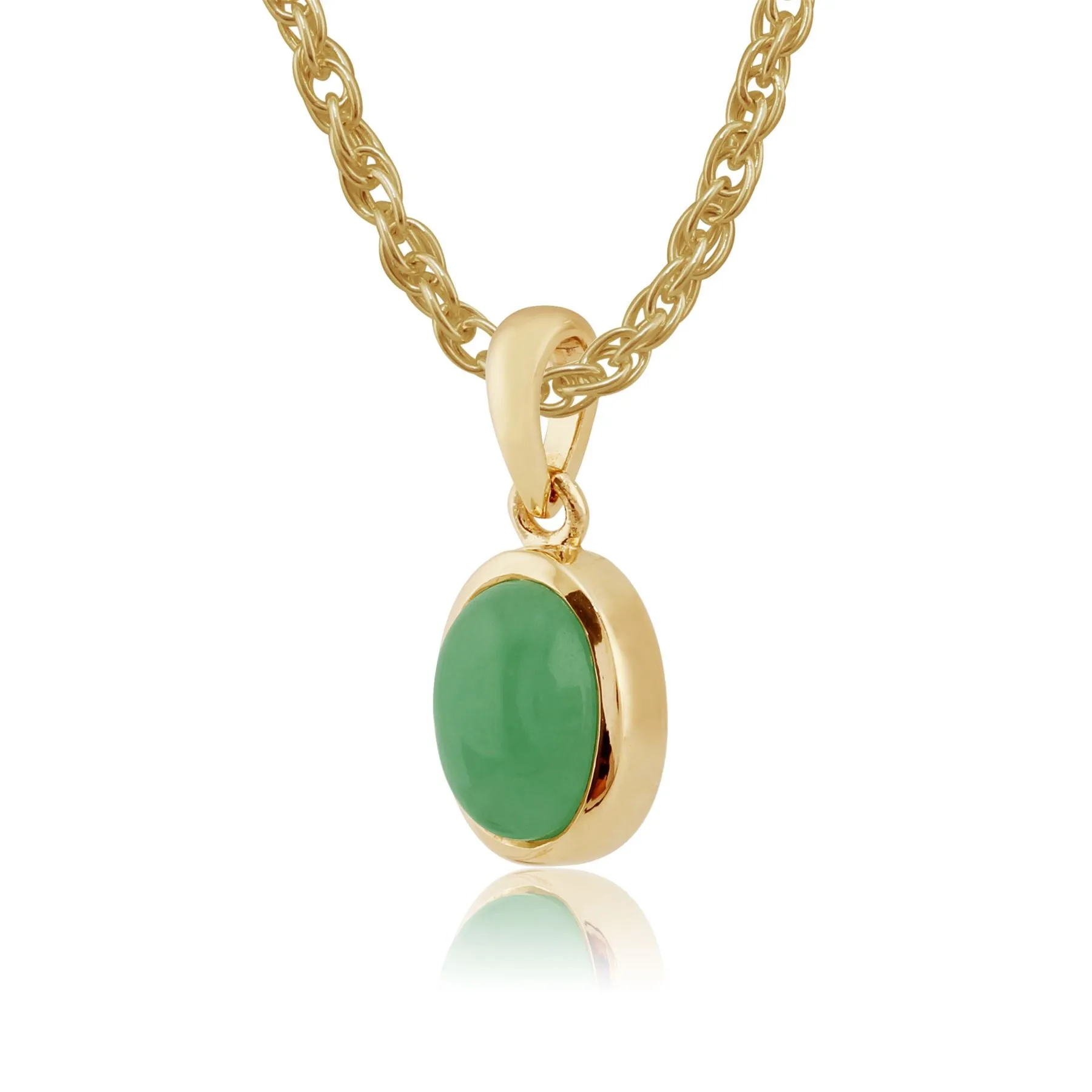 Damen 375 Gold 9ct Gelbgold Oval Jade Classic Blende Anhänger Set Grün 45cm 8x6mm