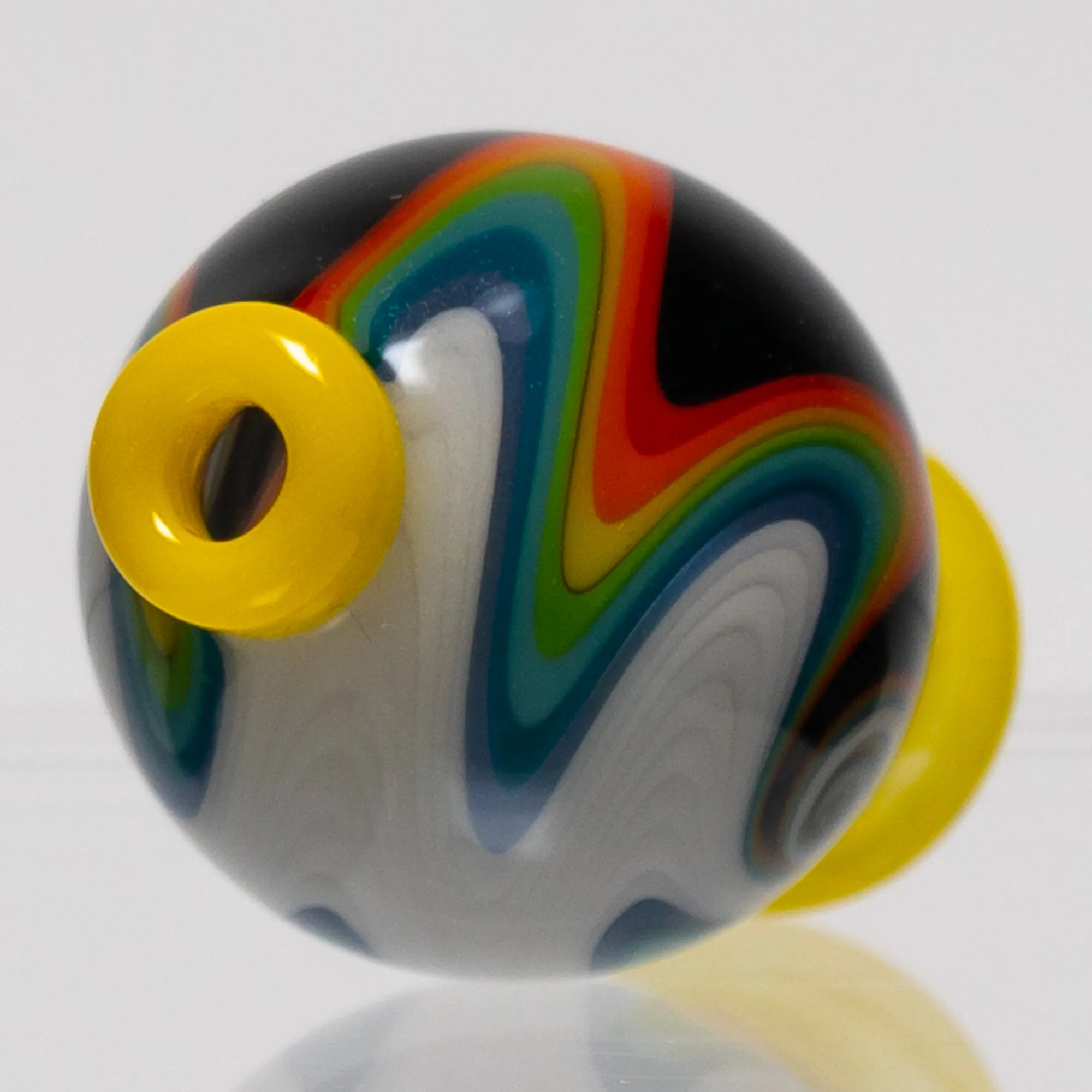 Daniels Glass Art - Worked Bubble Cap - Black & White Rainbow w/ Canary