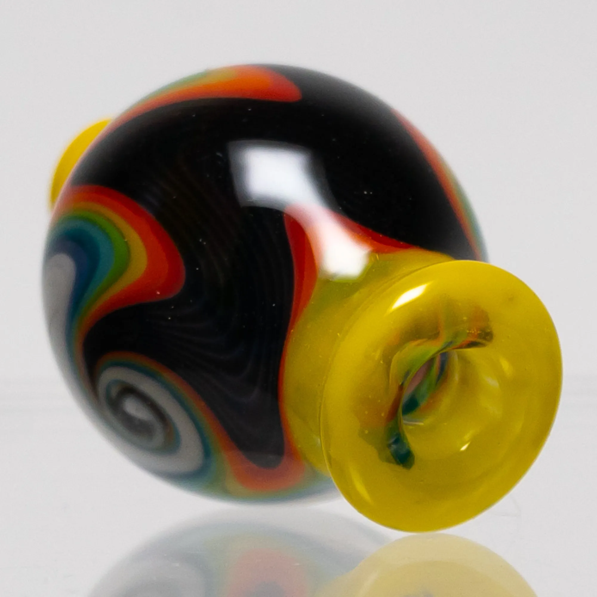 Daniels Glass Art - Worked Bubble Cap - Black & White Rainbow w/ Canary