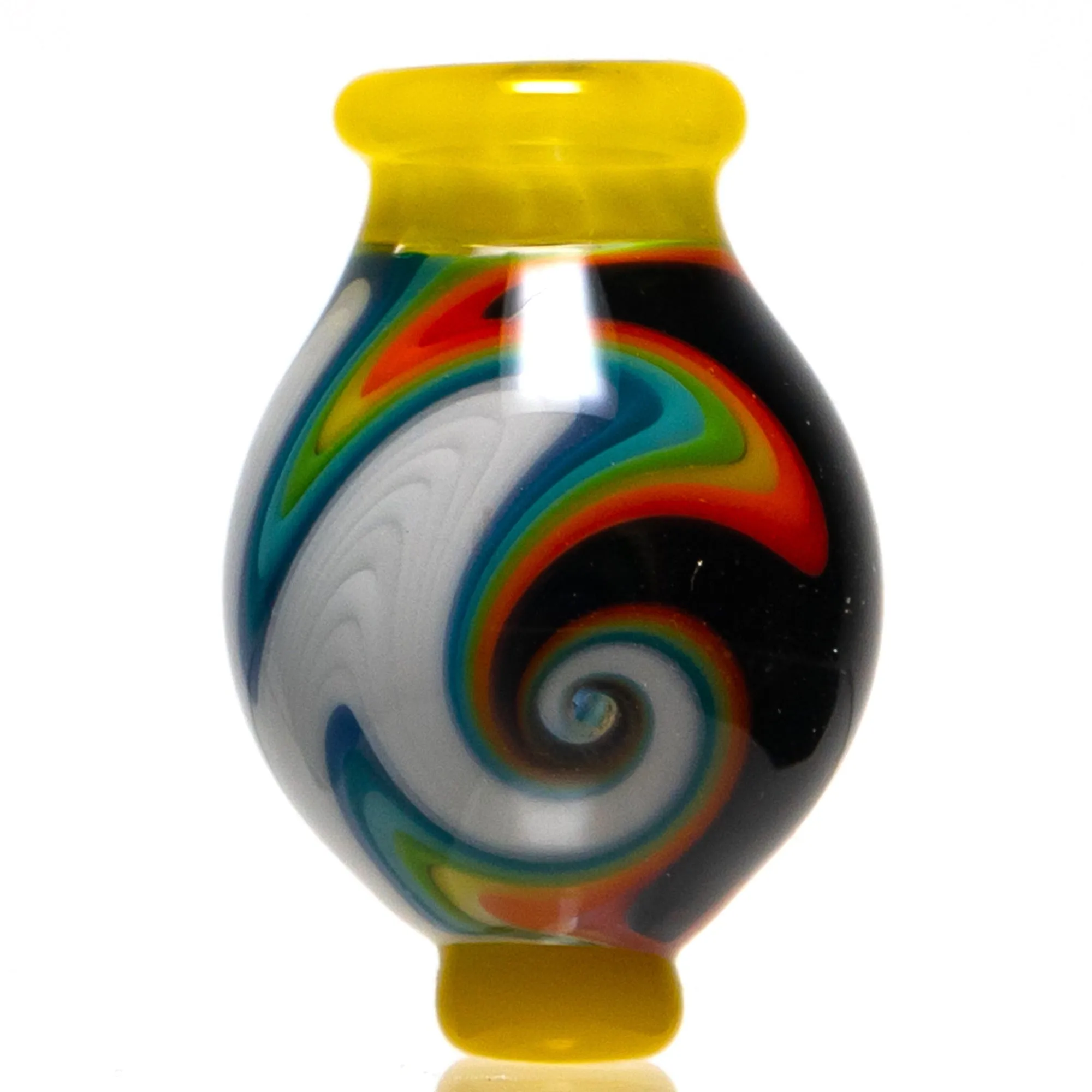 Daniels Glass Art - Worked Bubble Cap - Black & White Rainbow w/ Canary