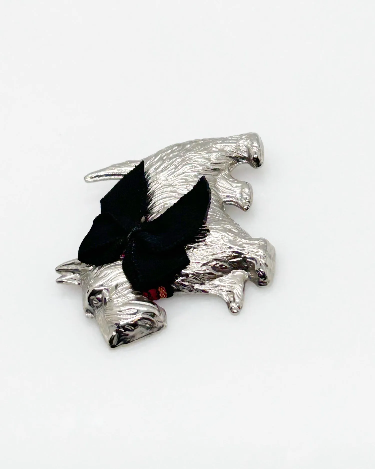 Dapper Terrier Dog Vintage Brooch with Black Bow