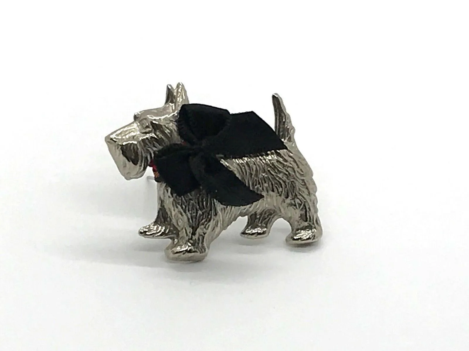 Dapper Terrier Dog Vintage Brooch with Black Bow