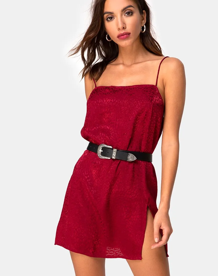 Datista Slip Dress in Satin Cheetah Raspberry