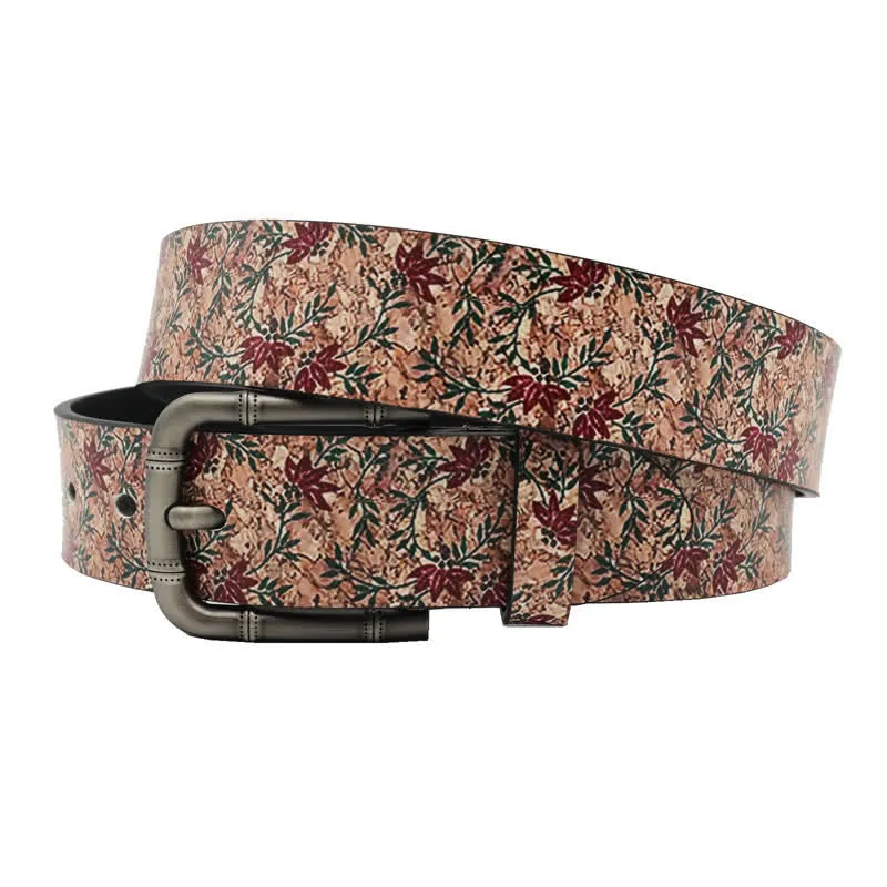 Decorated Red Maples Printed Leather Belt