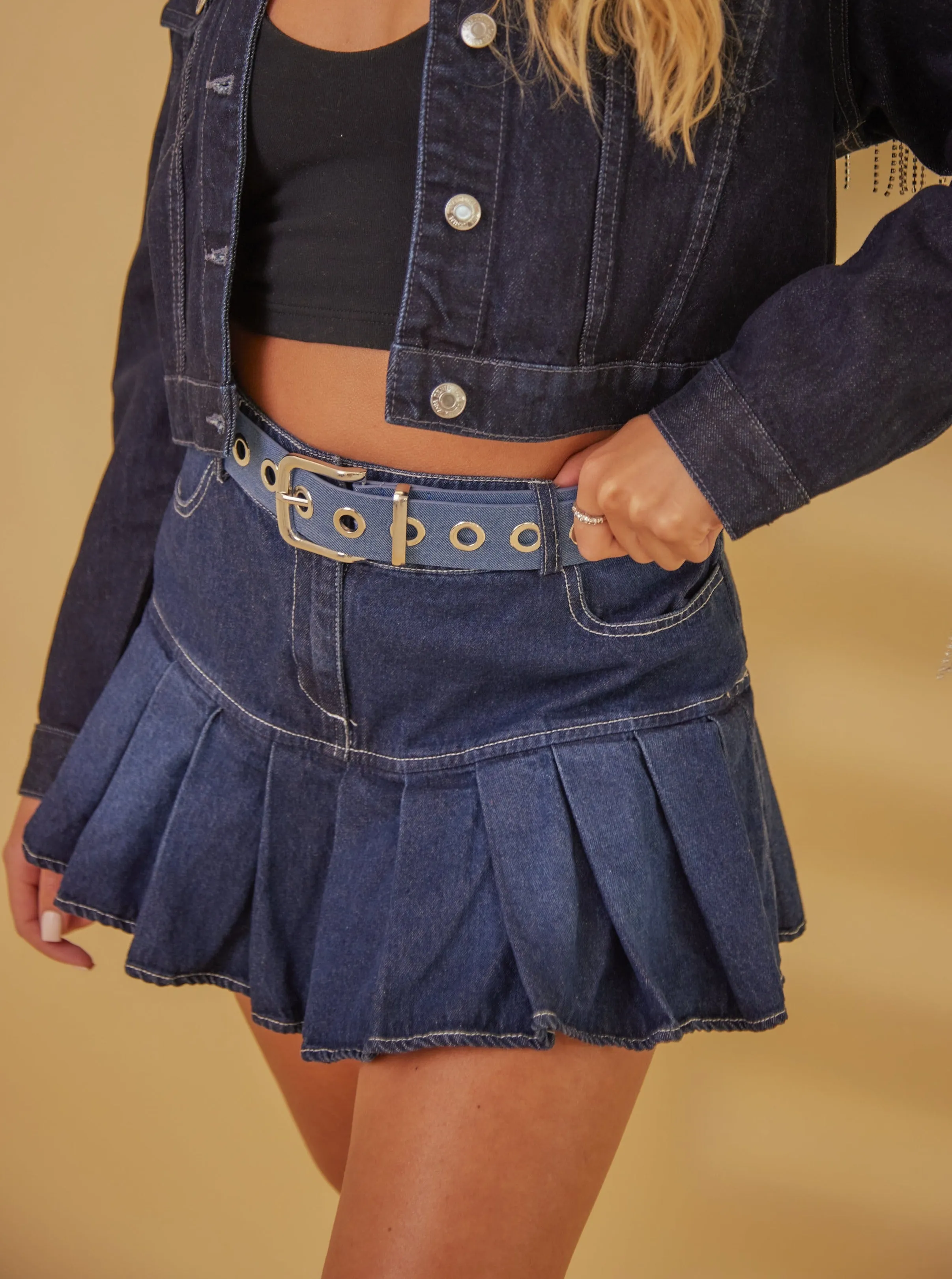 Denim Eyelet Belt in Blue