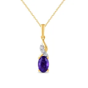 Diamond Set Oval Amethyst Necklace in 9ct Yellow Gold