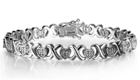 Diamond XO Heart Bracelet In Platinum Overlay - Ships Same/Next Day!