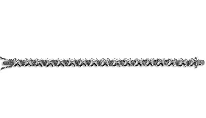 Diamond XO Heart Bracelet In Platinum Overlay - Ships Same/Next Day!