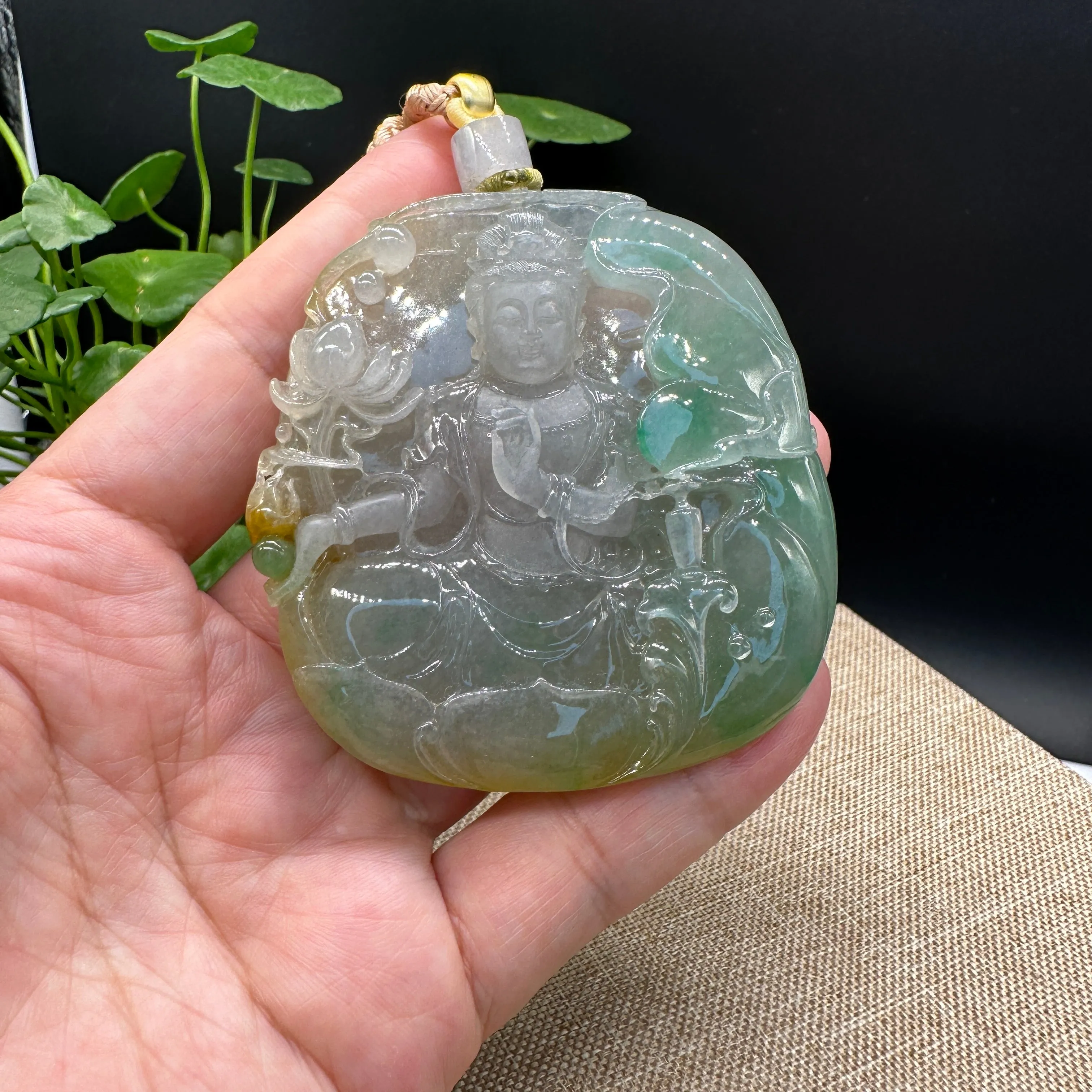 Divine Grace: High-End Jadeite Jade Carving Guanyin Pendant Collectibles