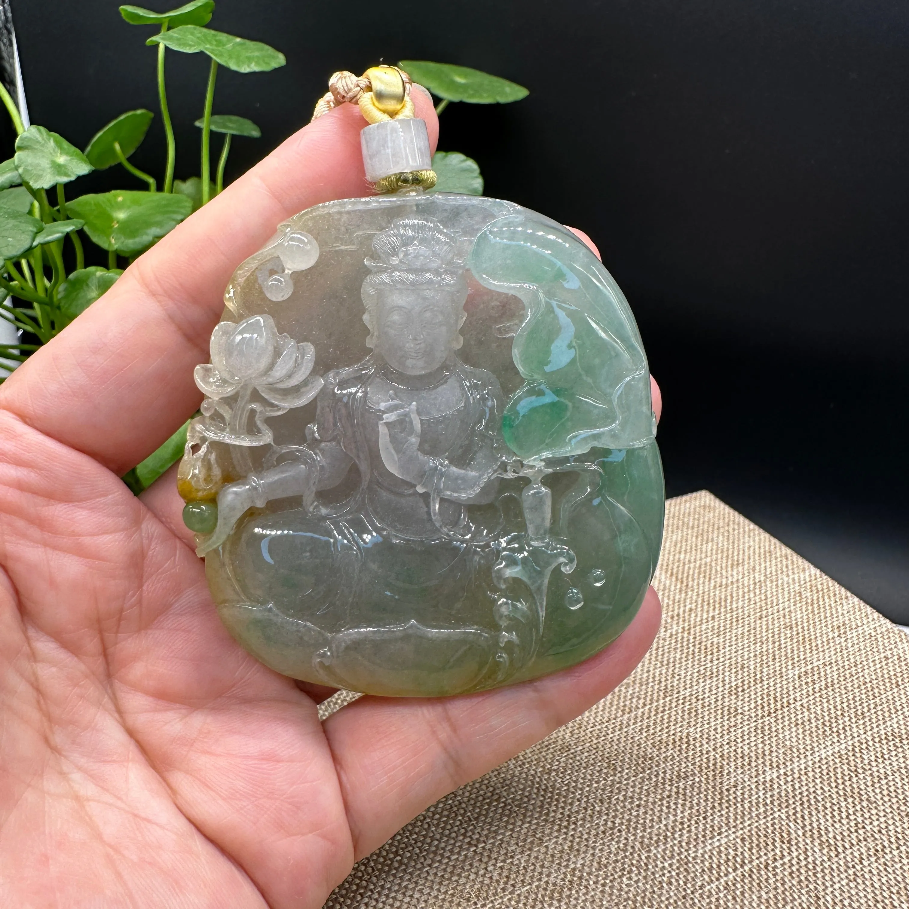 Divine Grace: High-End Jadeite Jade Carving Guanyin Pendant Collectibles