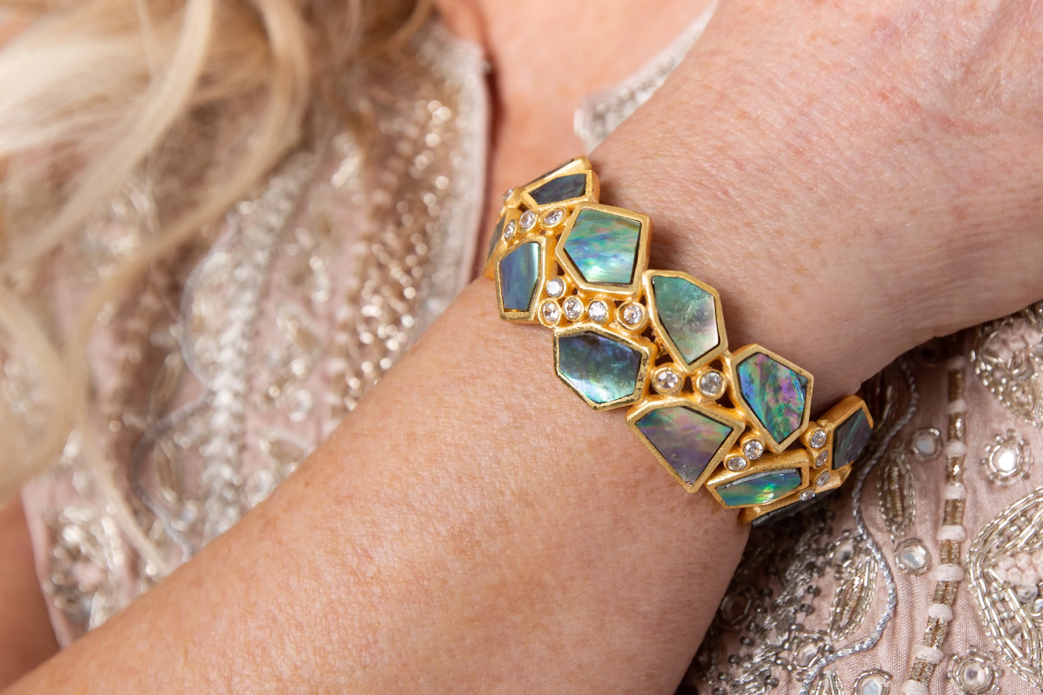 Diya Cuff (Abalone & Crystals)