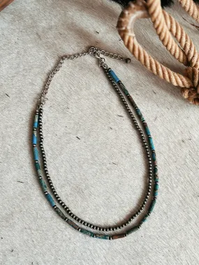 Double Strand Navajo Inspired Gemstone Bead Necklace