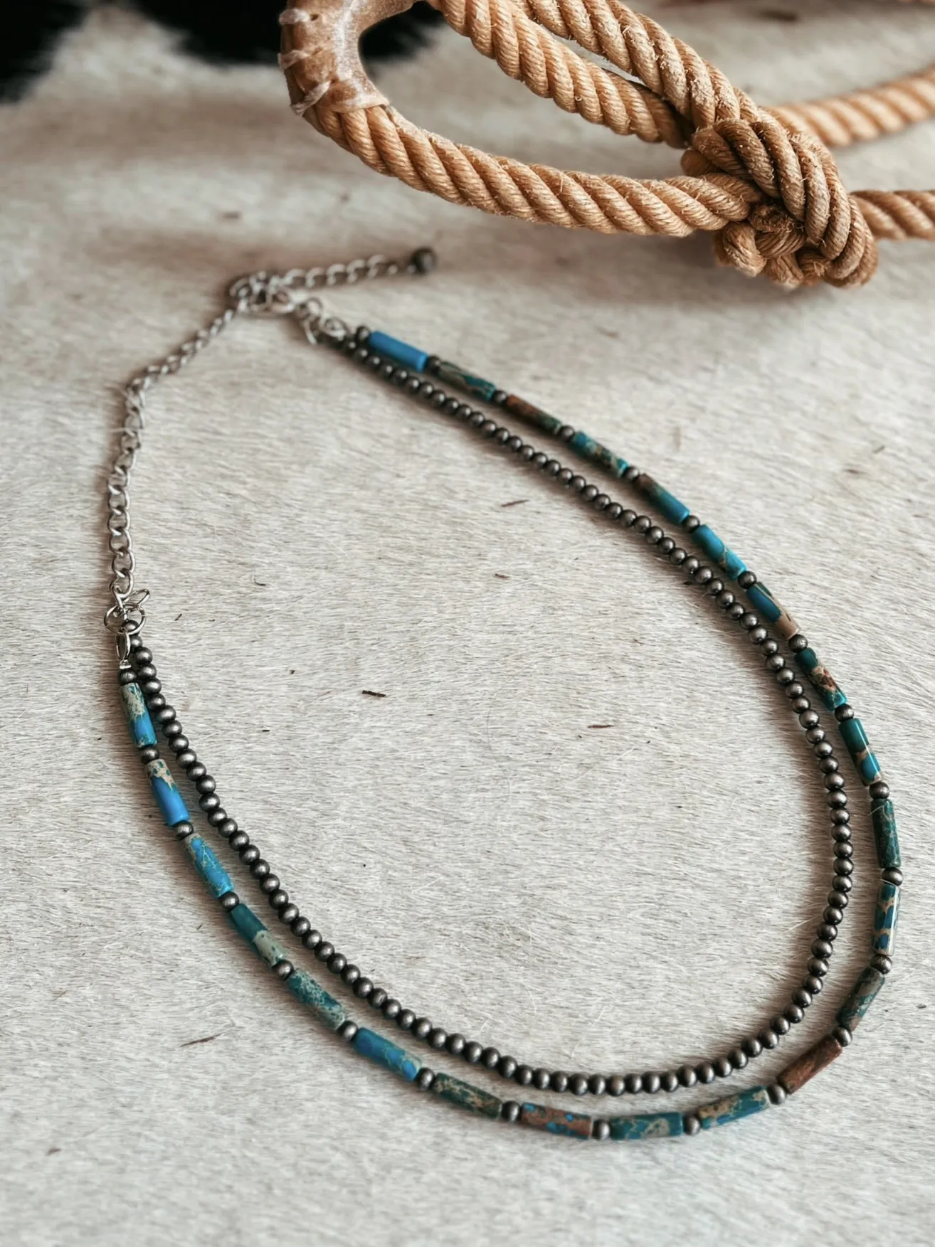 Double Strand Navajo Inspired Gemstone Bead Necklace