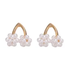 Double White Pearl Ball Gold Invisible Clip On Earrings