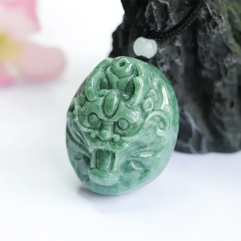 Dragon Head Oval Jade Pendant crafted in Sterling Silver - Fortune's Favor Collection