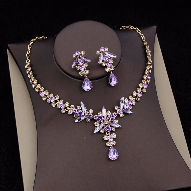 Dramatic Crystal Jewelry Necklace Earrings Sets