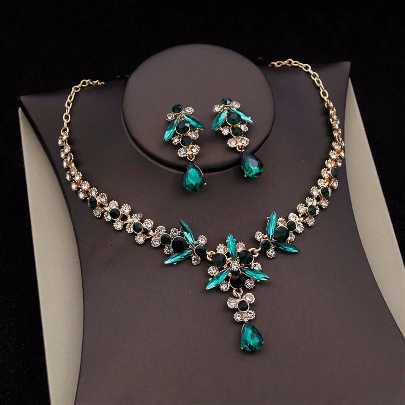 Dramatic Crystal Jewelry Necklace Earrings Sets