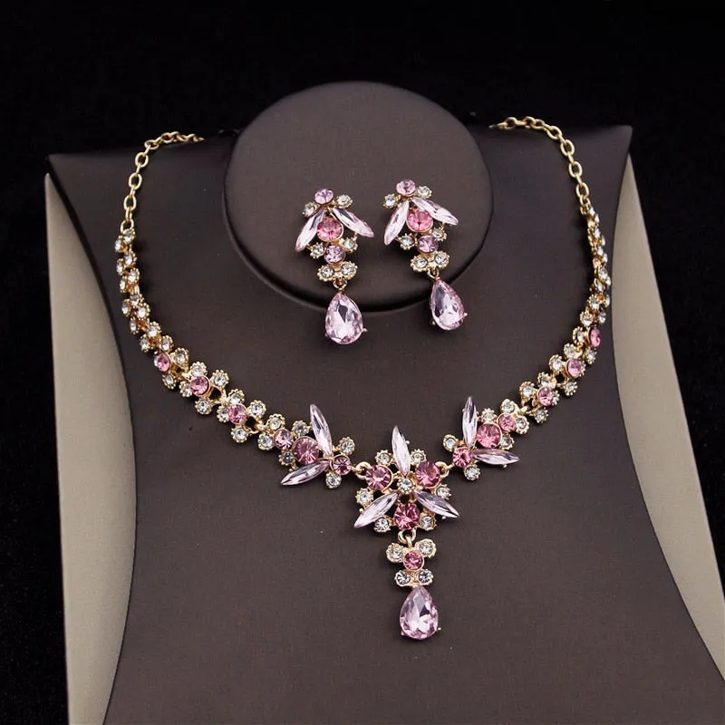 Dramatic Crystal Jewelry Necklace Earrings Sets