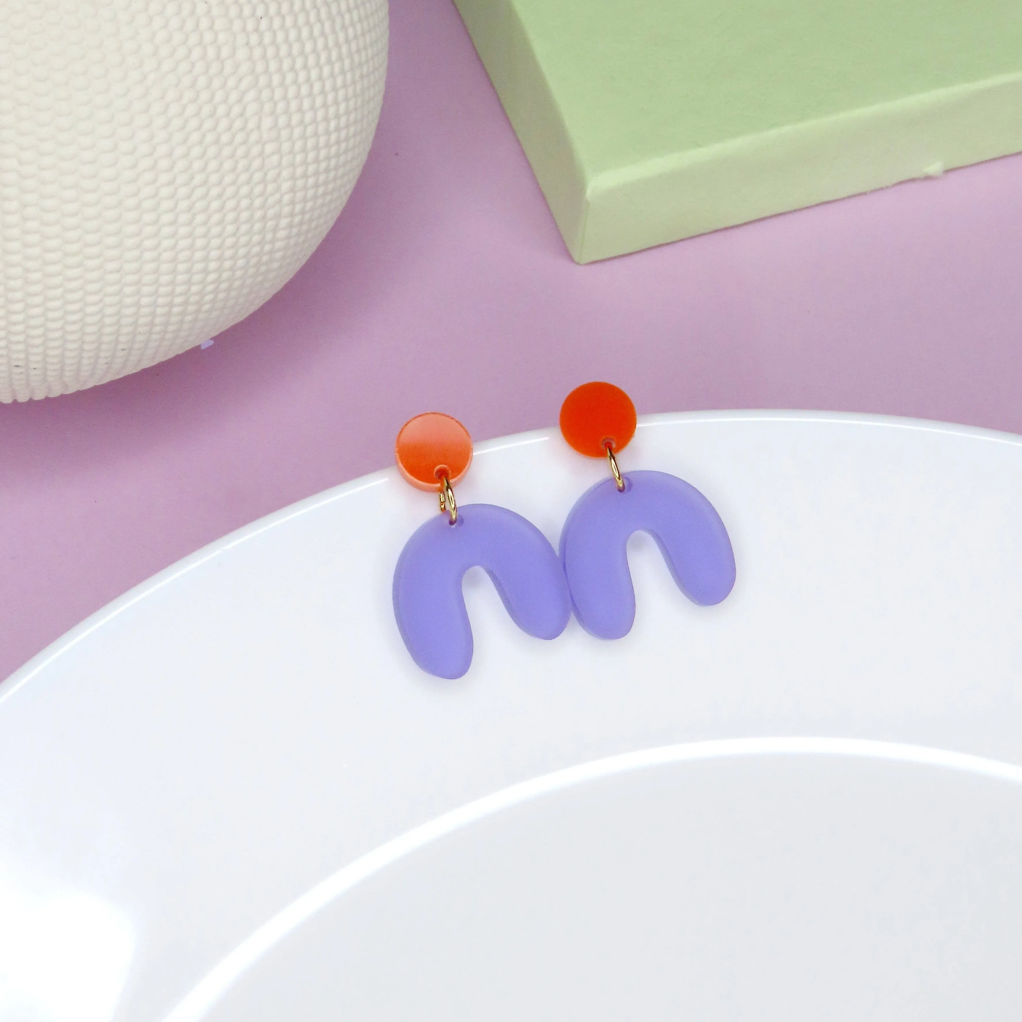 Earrings - Small Arch Bow Orange Purple Transparent