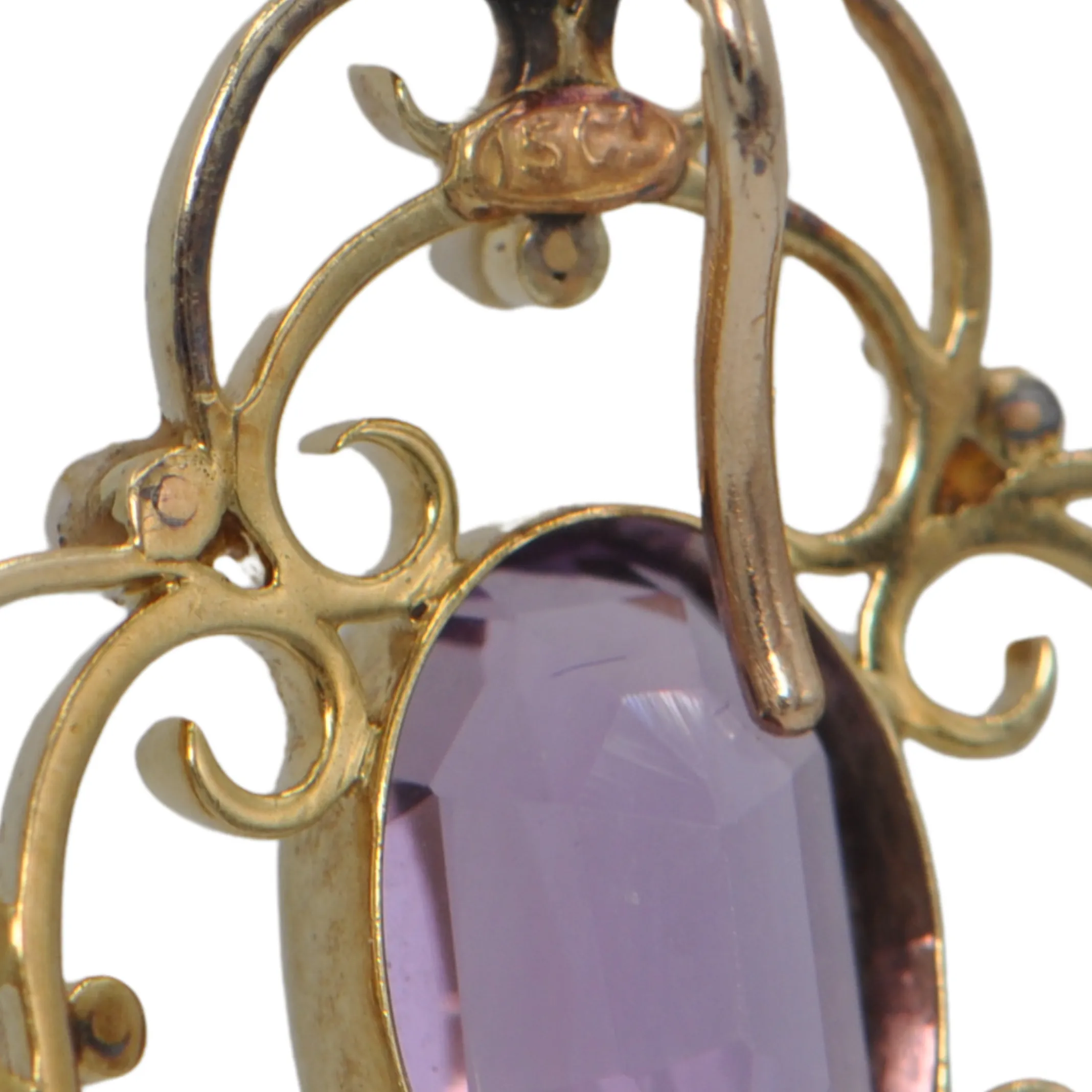 Edwardian English Amethyst and Seed Pearl 15ct Lavallière Pendant