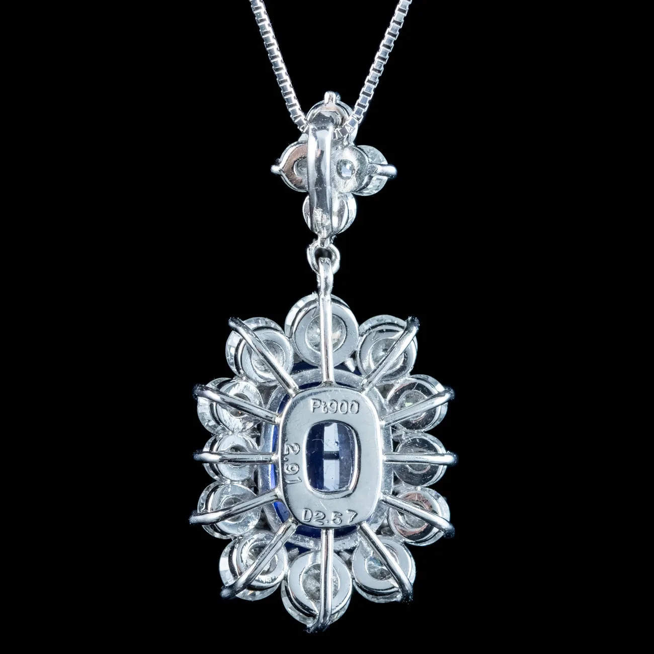 Edwardian Style Sapphire Diamond Pendant Necklace 2.91ct Sapphire