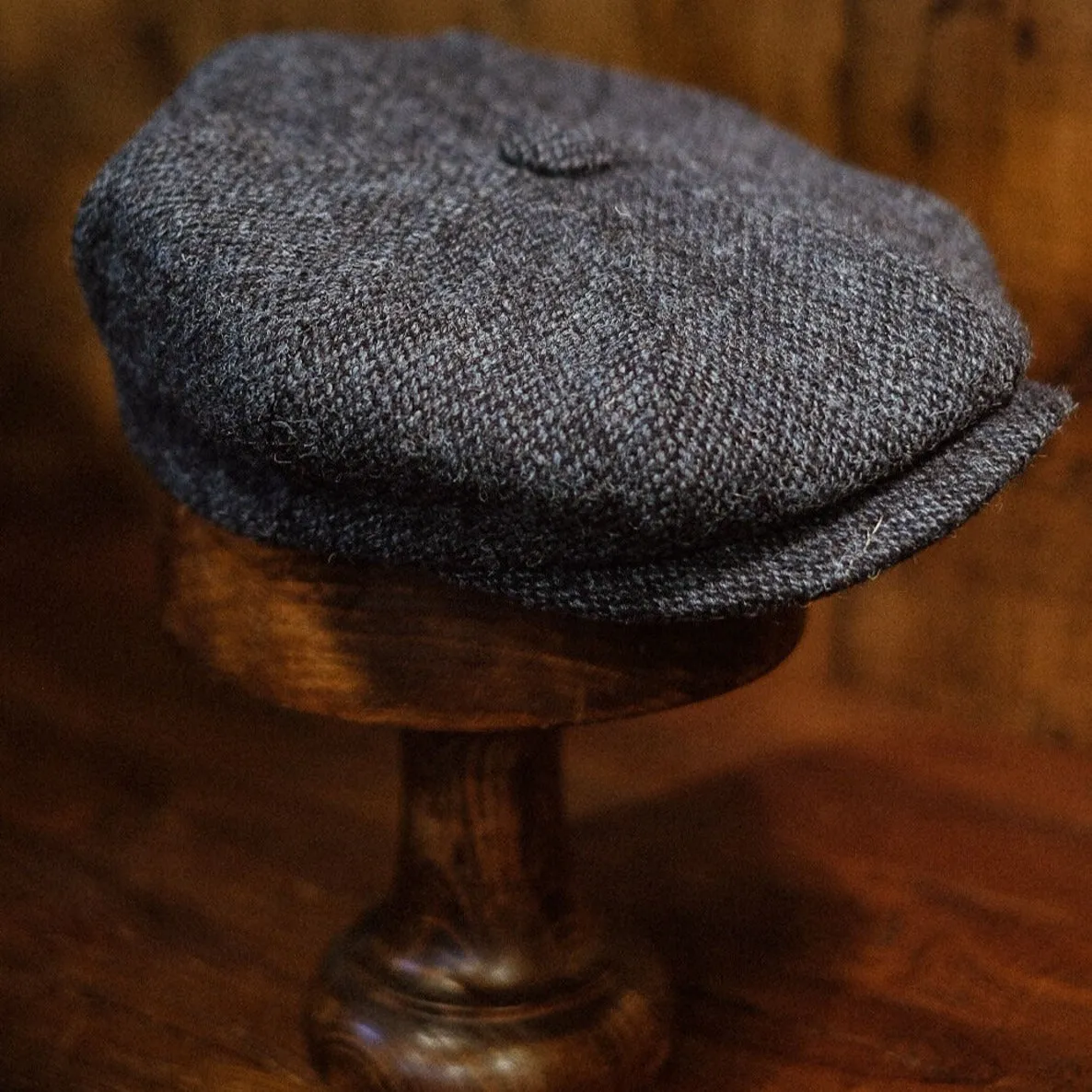 Eight Piece Light Blue Harris Tweed Wool Newsboy Cap