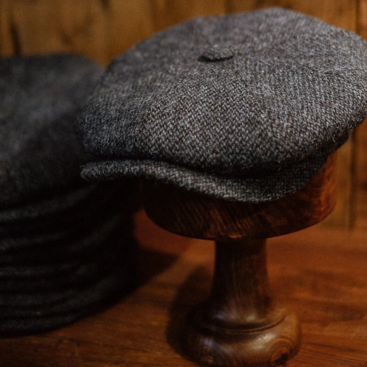 Eight Piece Light Blue Harris Tweed Wool Newsboy Cap