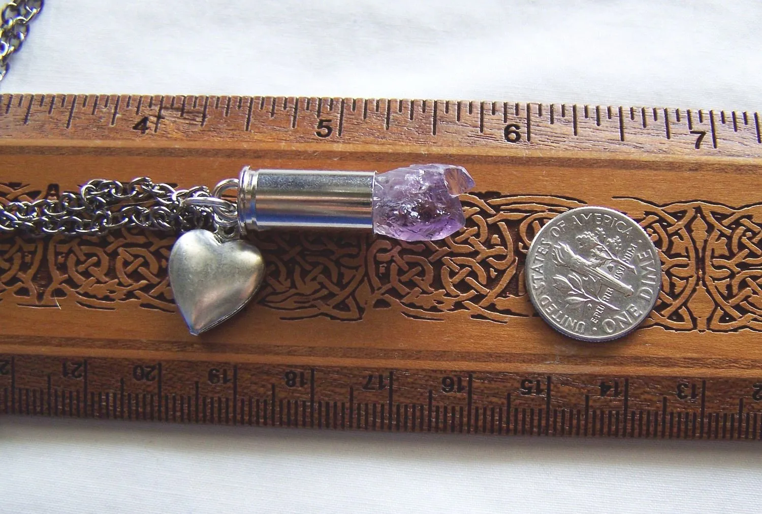 Elestial Amethyst Quartz Crystal Bullet Heart Jewelry Necklace