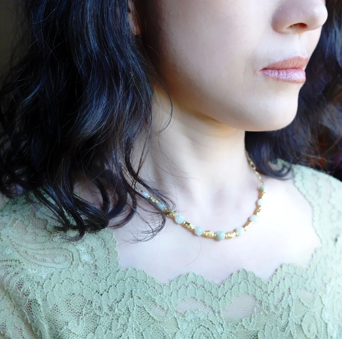 Elf Forest Mint Jadeite Statement Necklace Gold