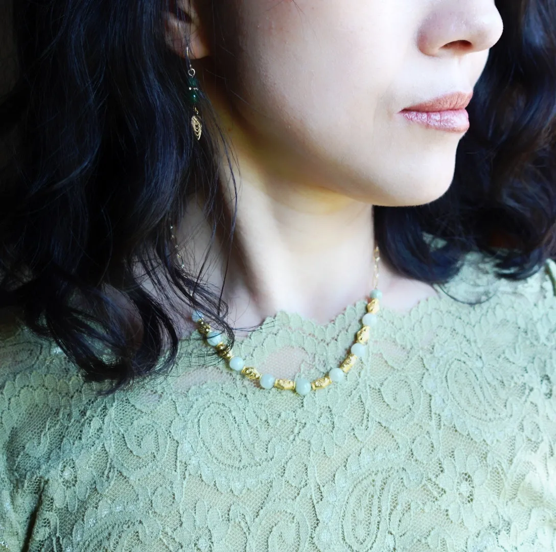 Elf Forest Mint Jadeite Statement Necklace Gold