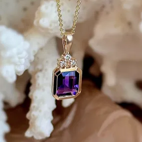 Emerald Cut Amethyst and Diamond Necklace