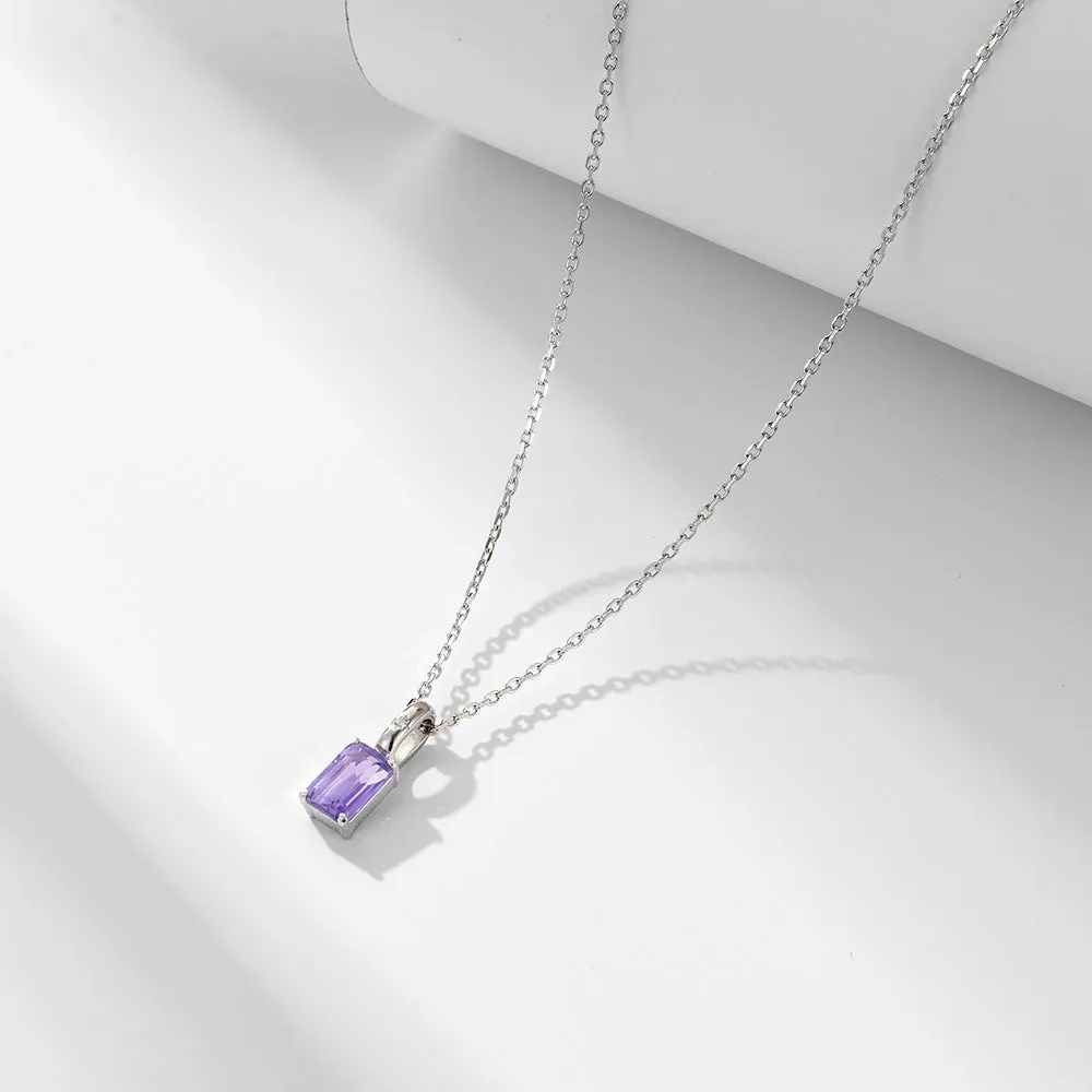 Emerald Cut Natural Gemstone Pendant Silver Necklace