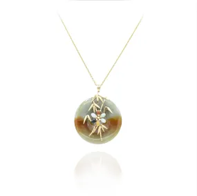 Estate 14KT Yellow Gold Genuine Multi-Colored Jade Disc Necklace