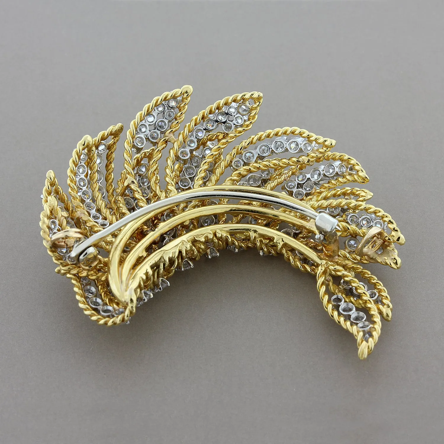 Estate Diamond Gold Feather Brooch