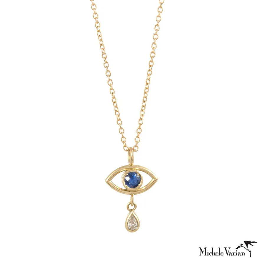 Evil Eye Teardrop Necklace with Sapphire and Diamond